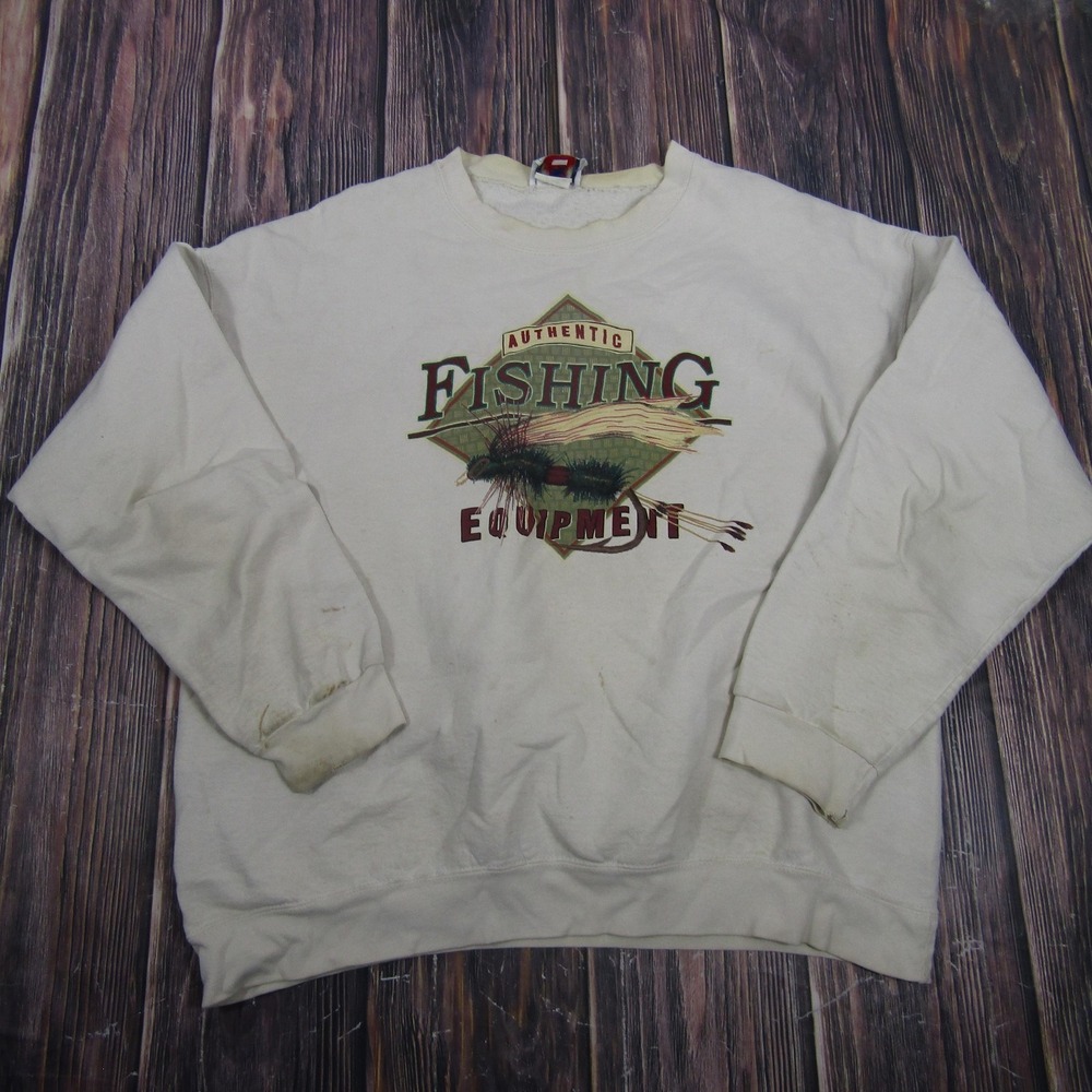 Vintage Cape Isle Knitters Sweatshirt Mens Large‎ White Fishing Graphic Made USA
